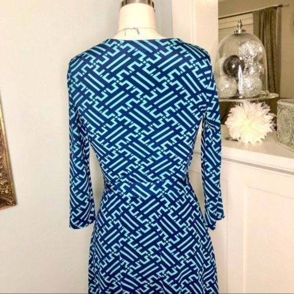 41 Hawthorne Jersey Wrap V-Neck Dress Green & Blue Printed Small - Picture 6 of 9